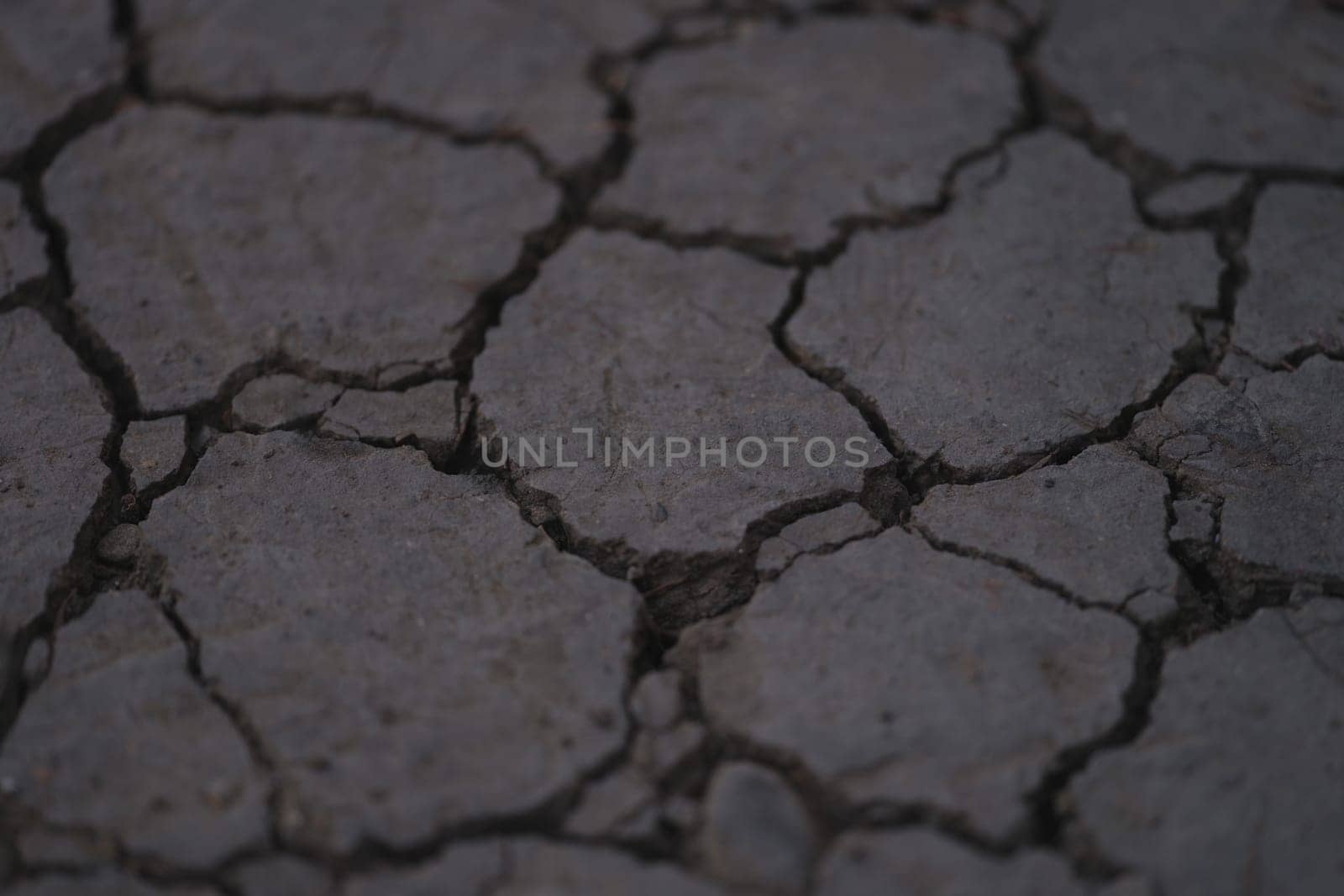 A detailed closeup of dry, cracked soil, capturing arid conditions and significant environmental changes that occur