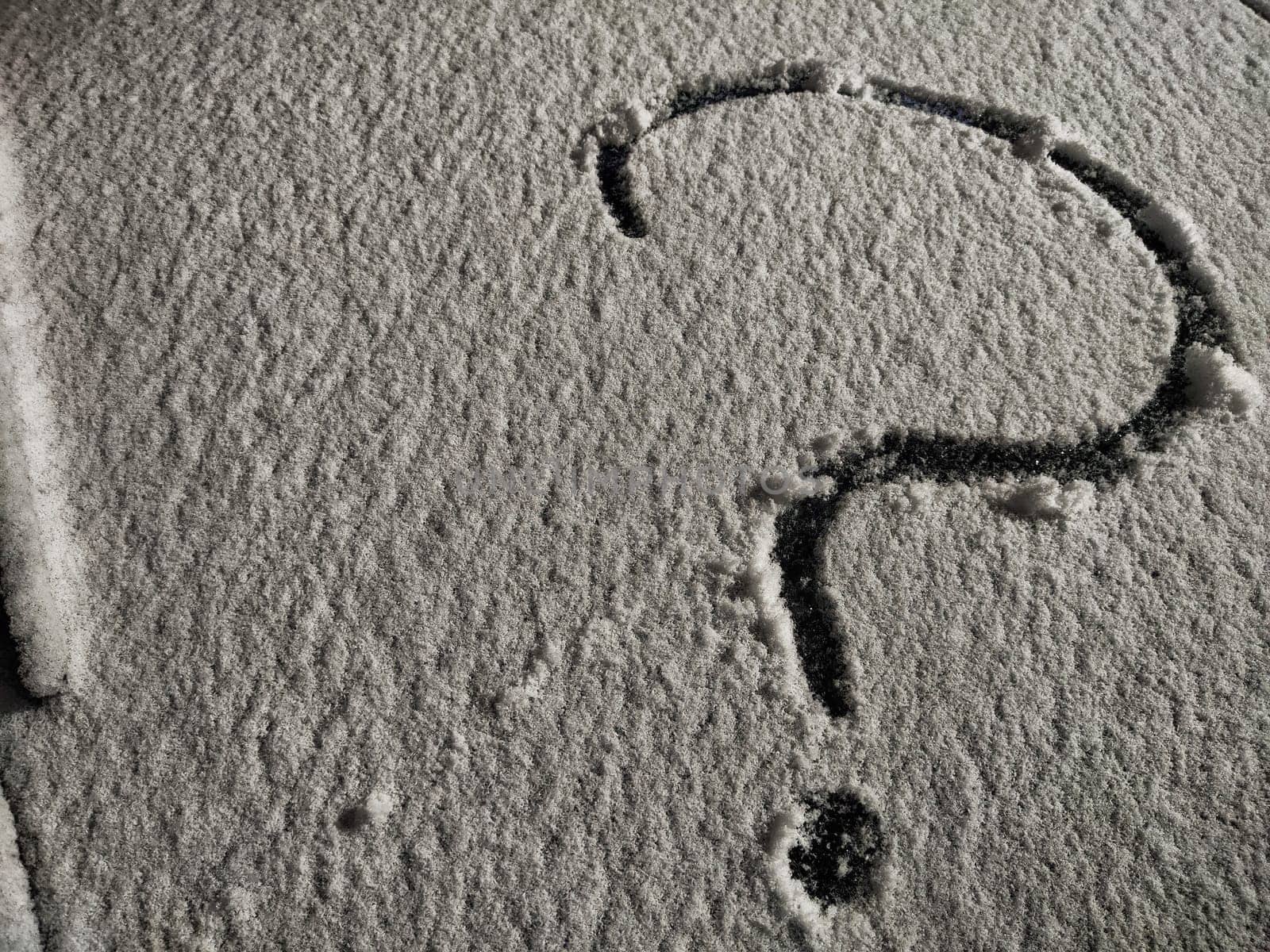 A question mark drawn in the snow illustrates feelings of insecurity and uncertainty in business, highlighting challenging decisions.