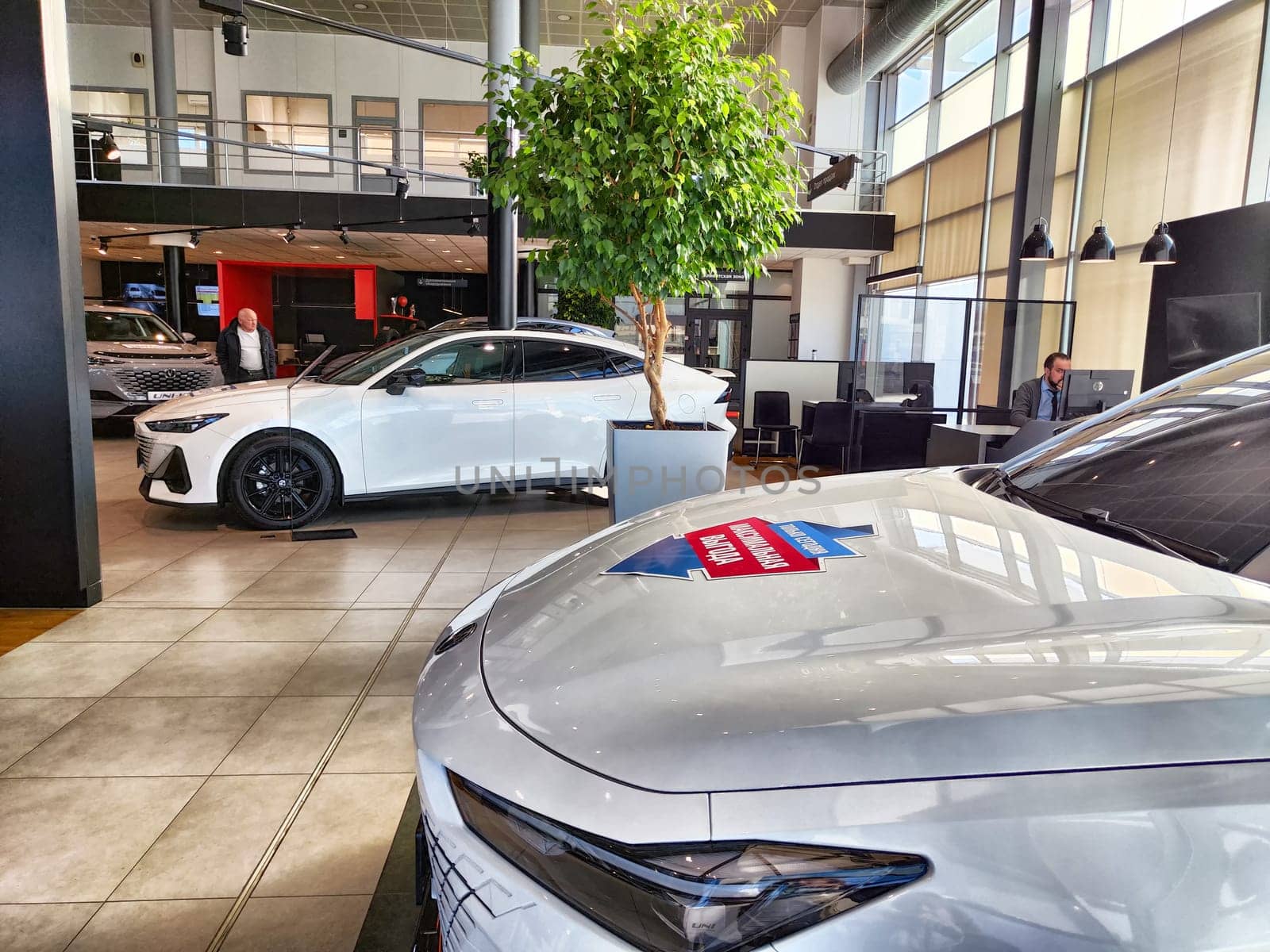Krasnoyarsk, Russia - November 06, 2024: Beautiful Car in showroom of dealership Changan uni
