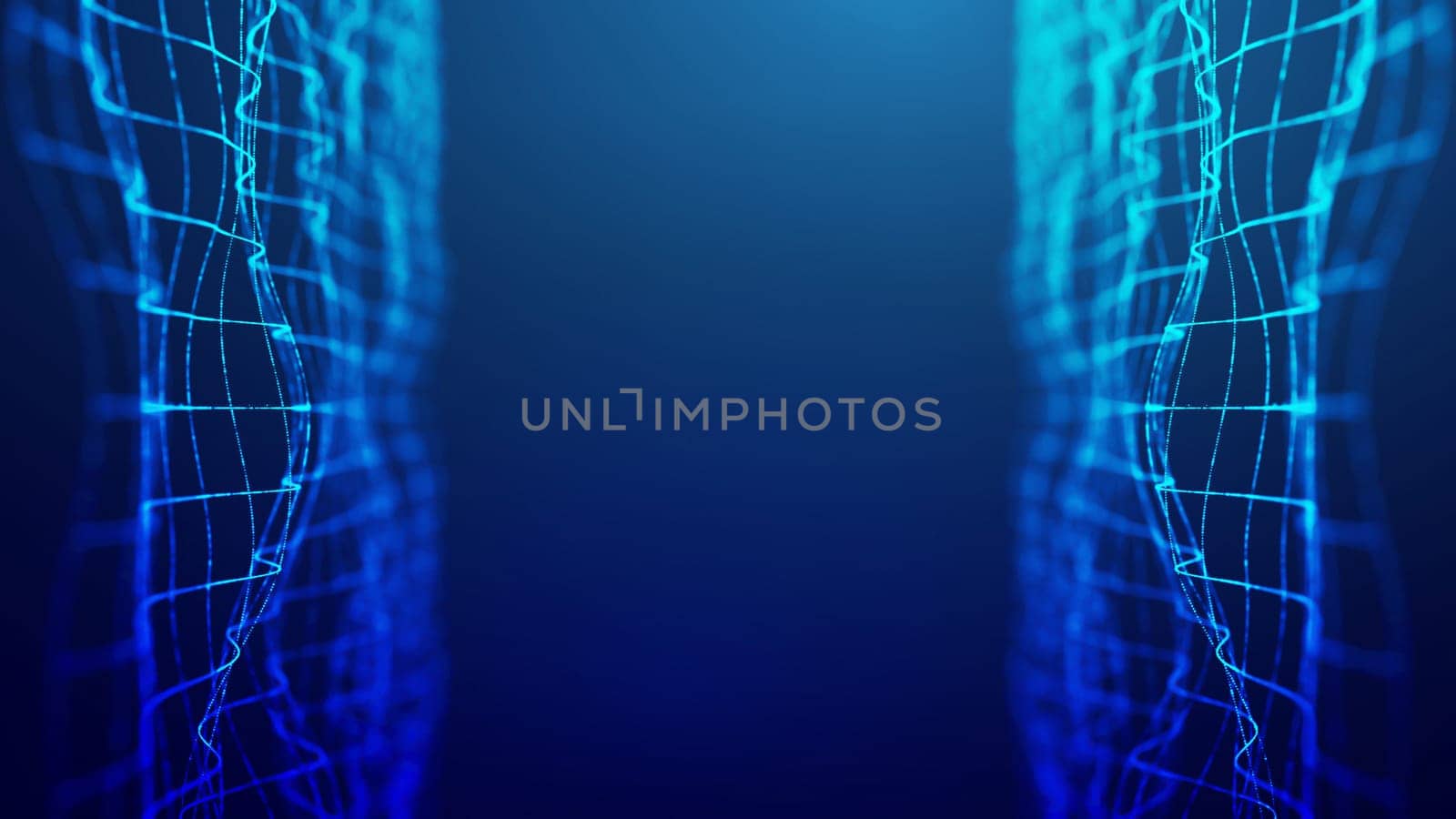 A futuristic digital network visualization featuring luminous grids representing blockchain technology and decentralized data flow, set against a gradient blue background. Ideal for showcasing innovation, technology, and cryptocurrency concepts.