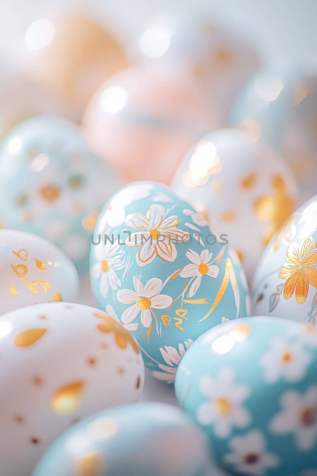 Close-up of painted eggs for Easter. Selective focus.