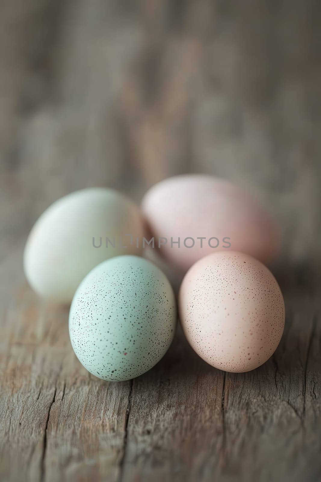 Close-up of painted eggs on a wooden table. Selective focus.