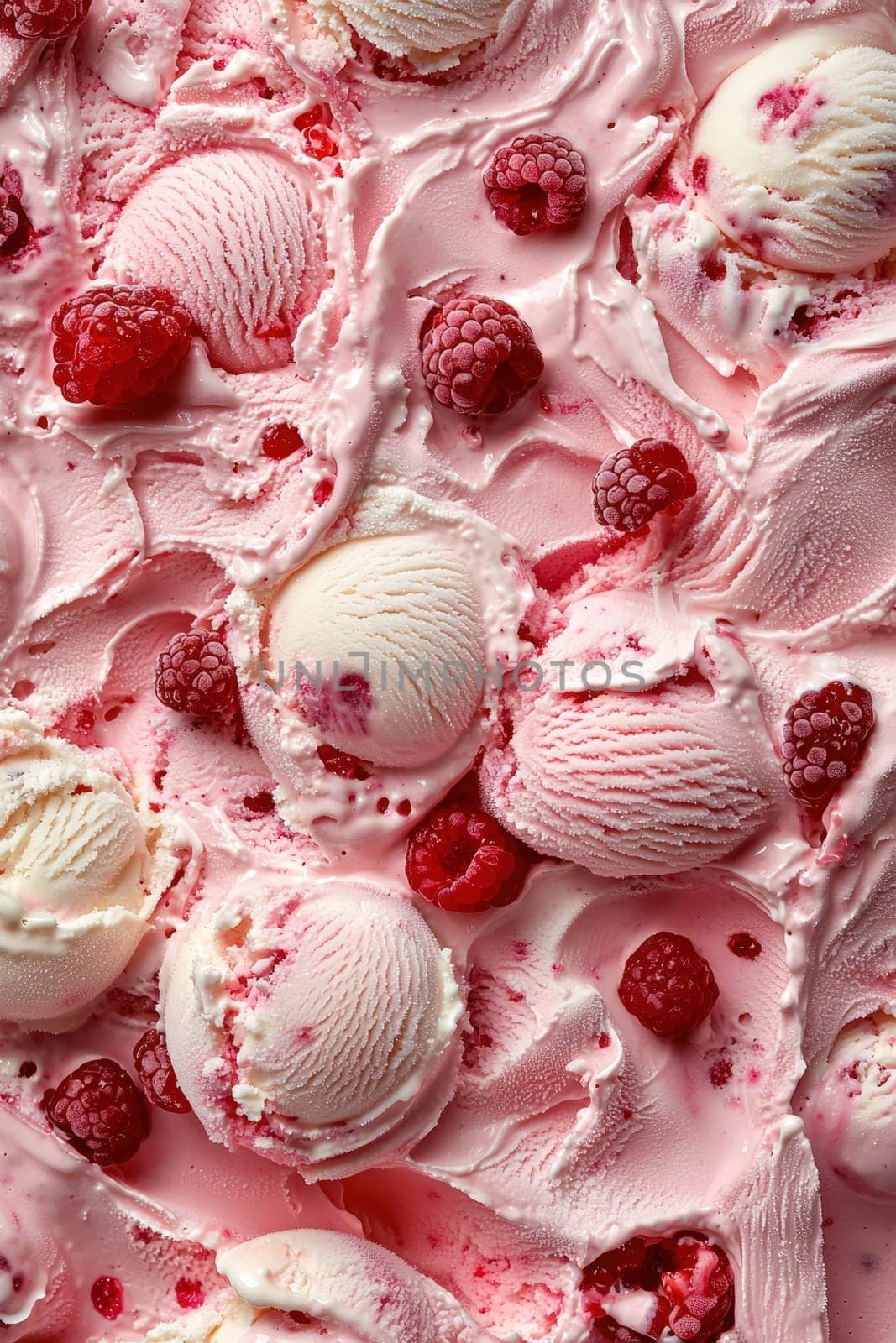 Berry ice cream top view. Selective focus.