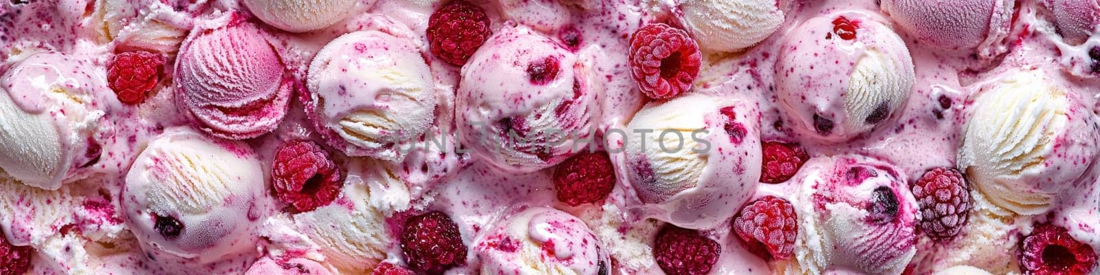 Berry ice cream top view. Selective focus.