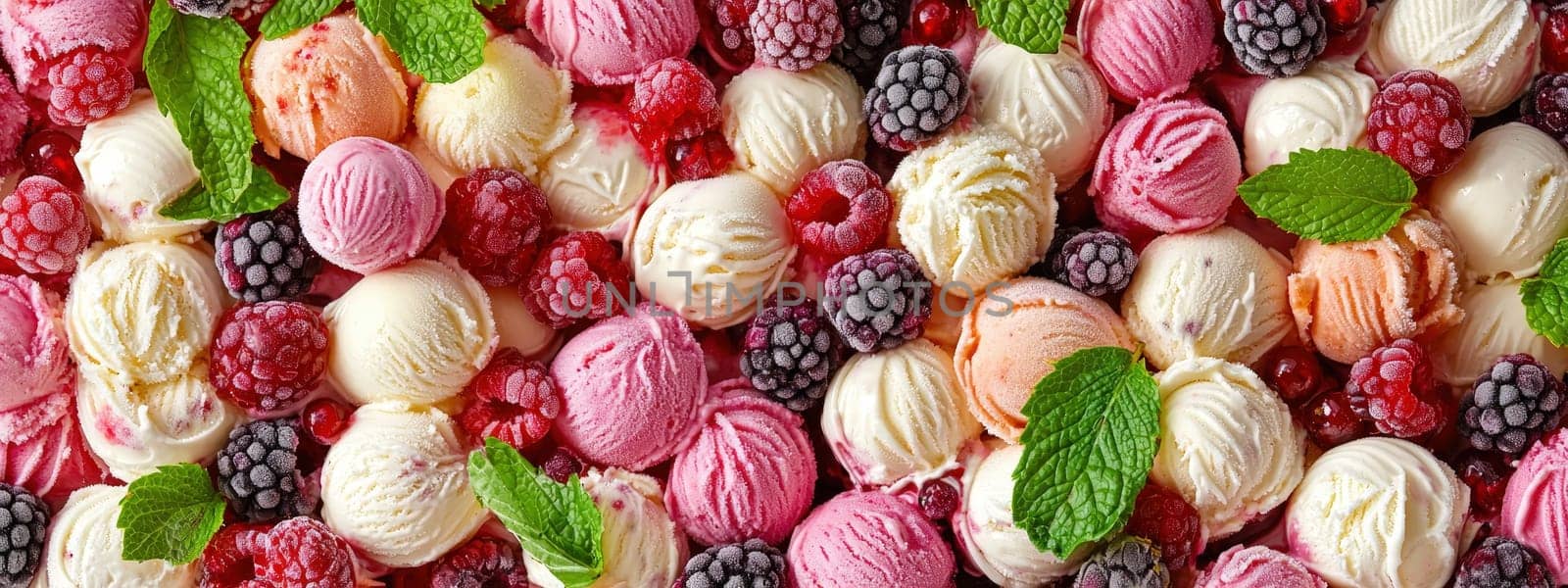 Berry ice cream top view. Selective focus.