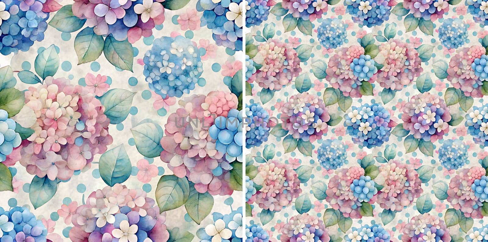 Delicate watercolor flowers, primarily hydrangeas, display an array of soft pastel colors, perfect for use in home decor or crafting projects to create a fresh atmosphere.