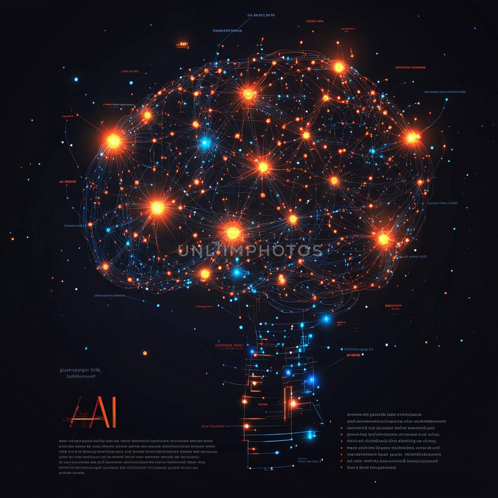 A vibrant depiction of interconnected nodes resembling a brain, symbolizing the complexity of artificial intelligence and neural networks.