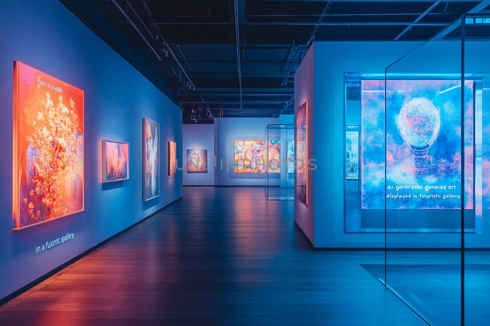 Visitors explore a contemporary art gallery filled with colorful light displays and captivating digital art installations.