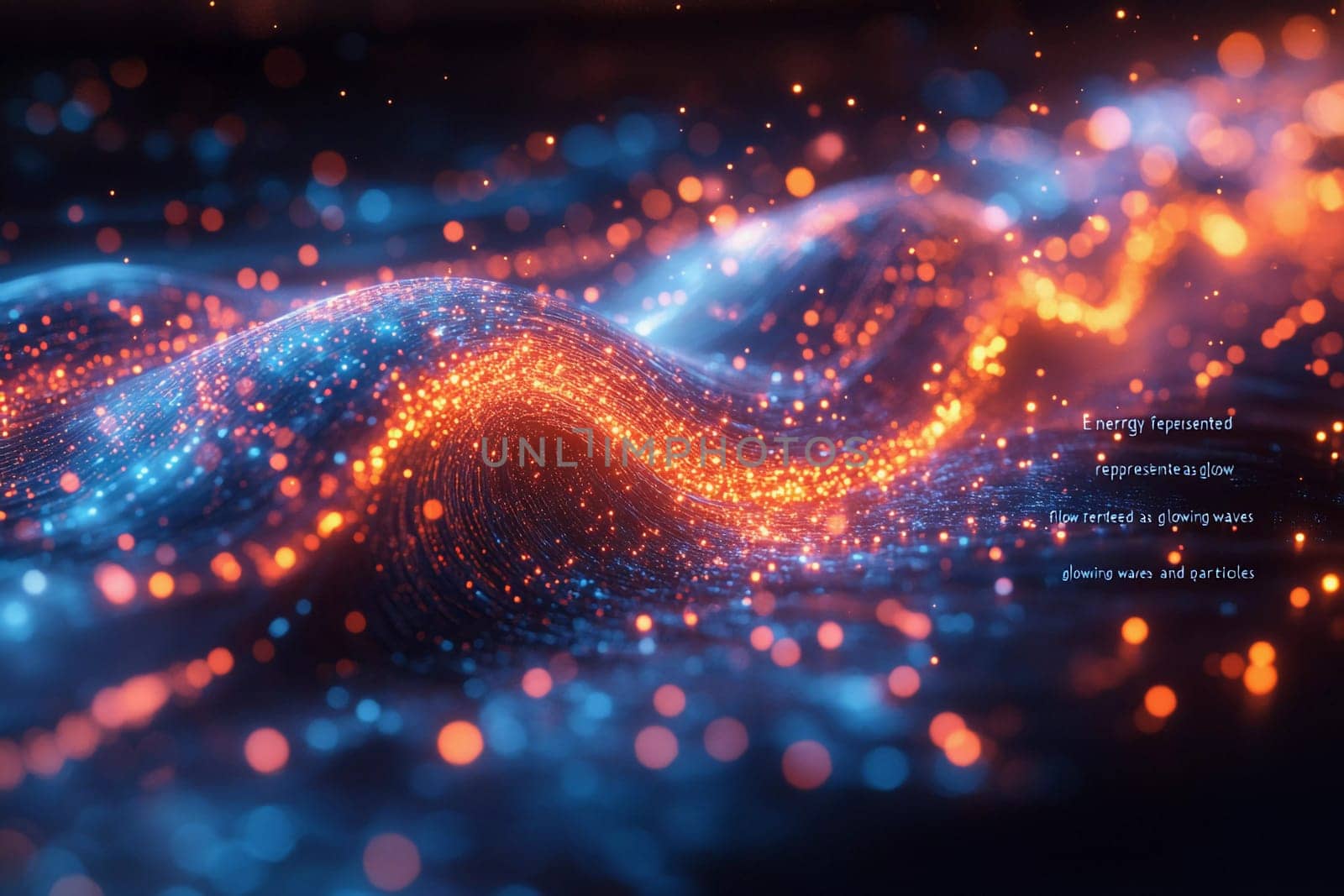 Vibrant waves of energy flow dynamically across a dark background, showcasing glowing particles and a mesmerizing light display.