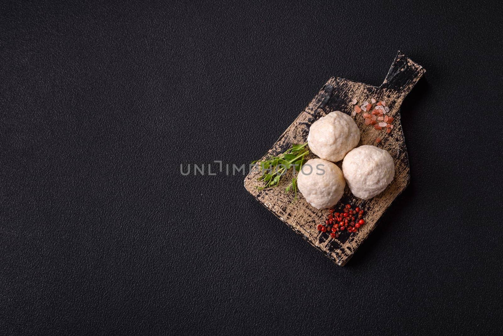 Delicious healthy steamed chicken cutlets or minced meatballs. Diet food dish