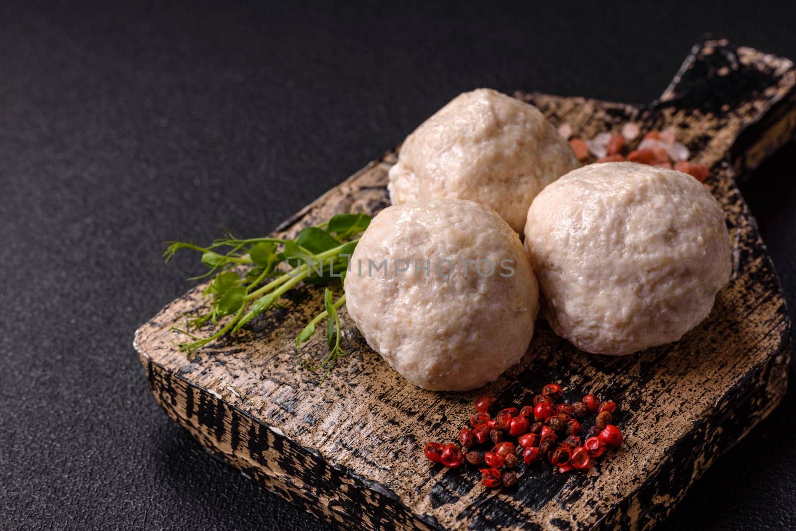 Delicious healthy steamed chicken cutlets or minced meatballs. Diet food dish