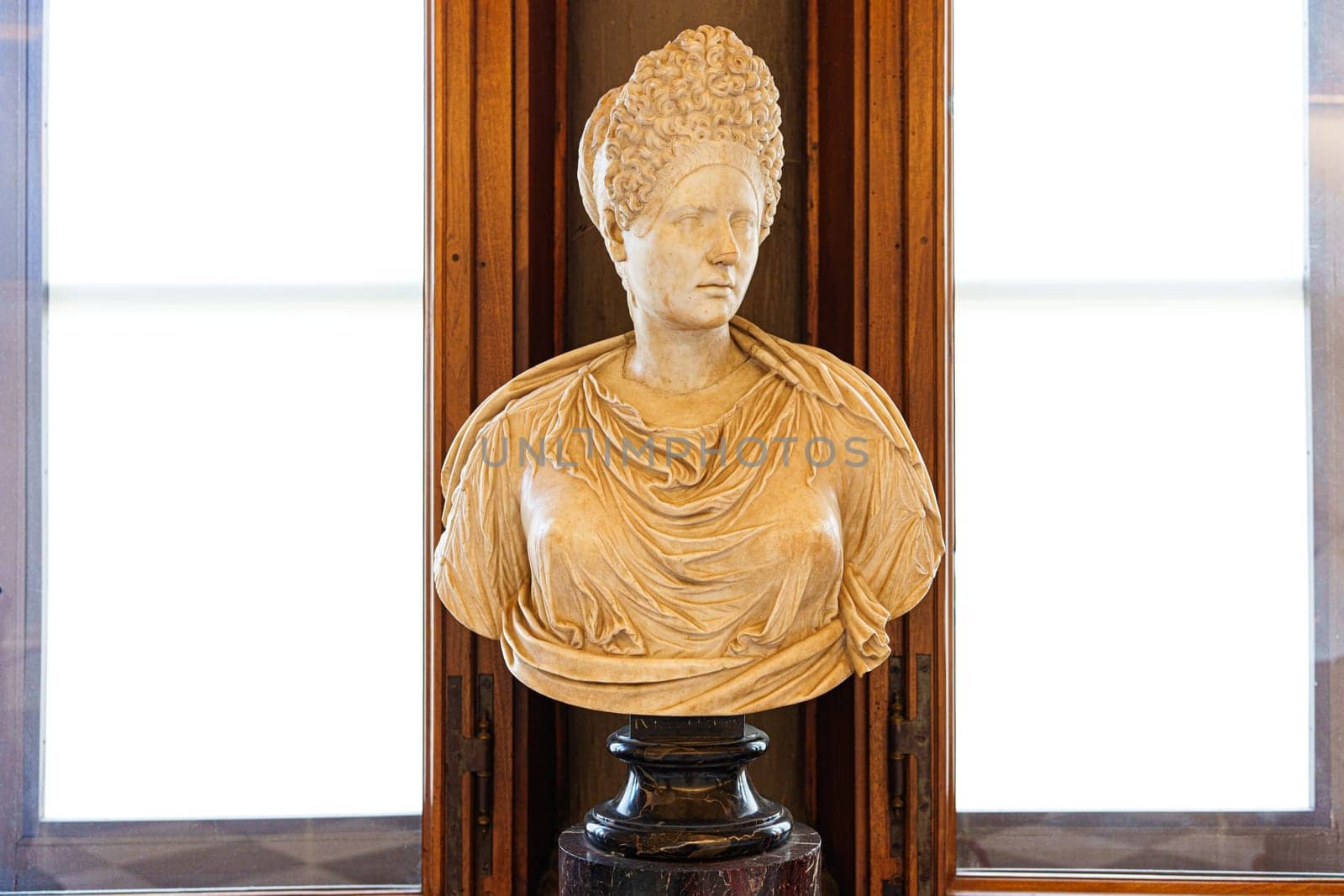 Florence, Italy, January 4, 2024: Bust of a woman, so called Julia Titi. Uffizi Gallery, Florence