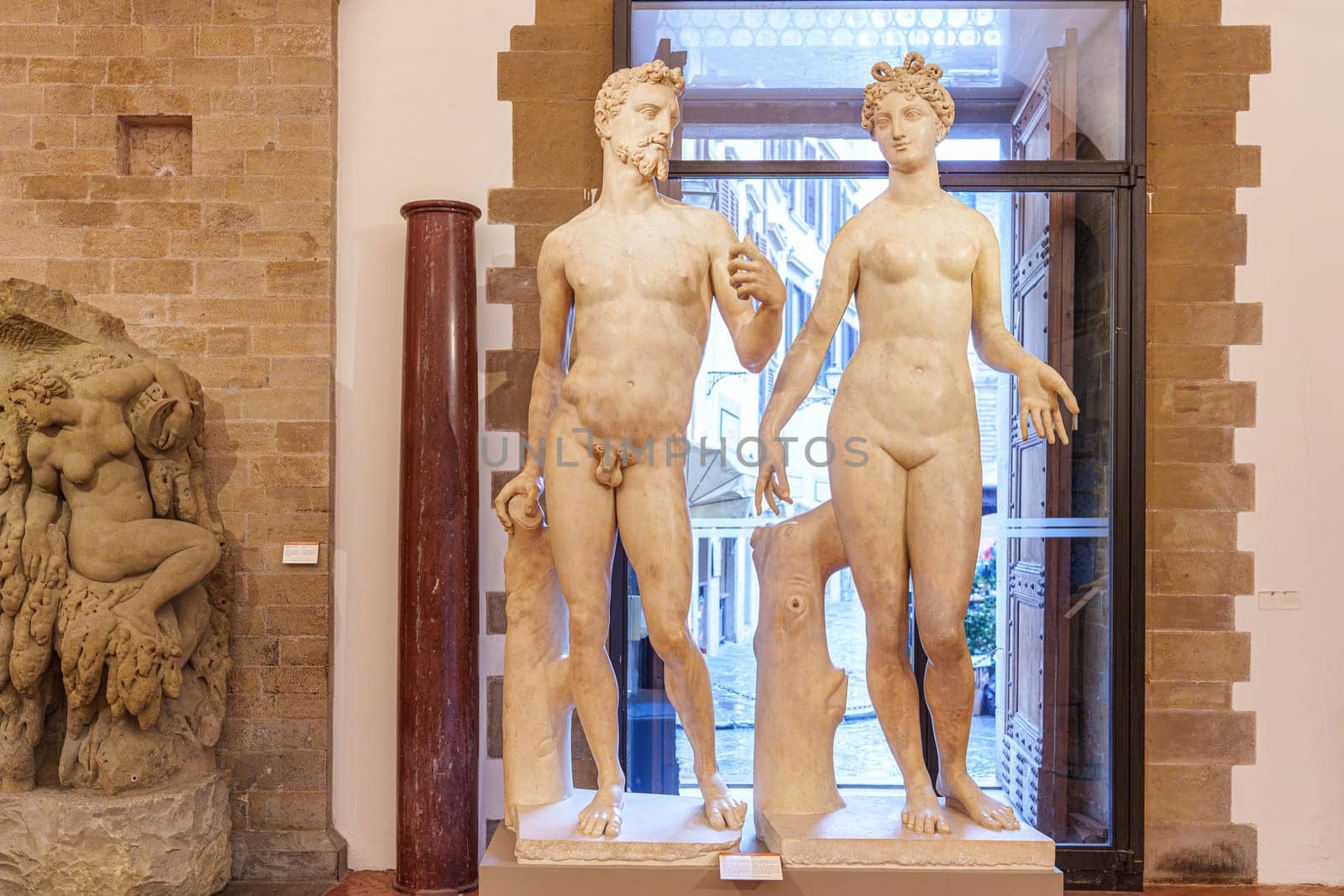 Florence, Italy, January 6, 2024: Adam and Eve. Baccio Bandinelli. Bargello Museum
