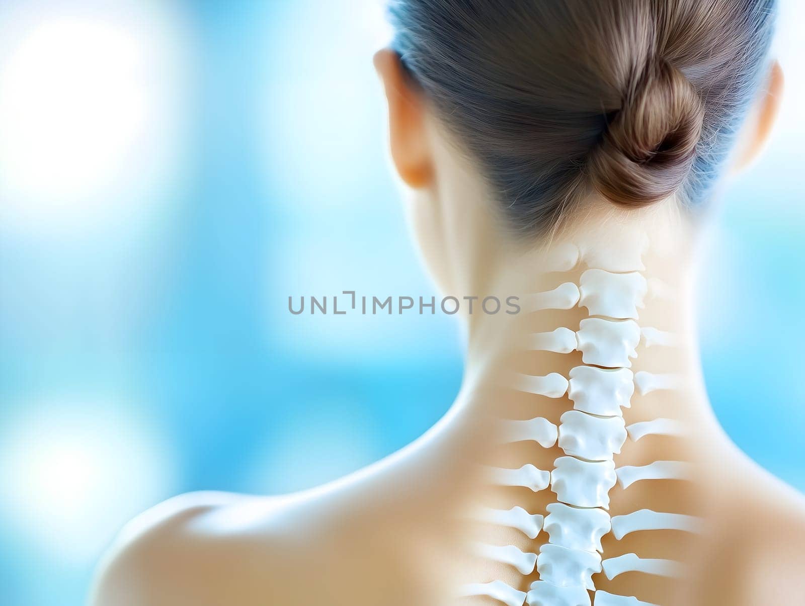 A digitally enhanced image of a woman’s back with an illustrated spine overlay, emphasizing spinal health, posture, and medical care. The image represents chiropractic treatment, physical therapy, and musculoskeletal wellness.