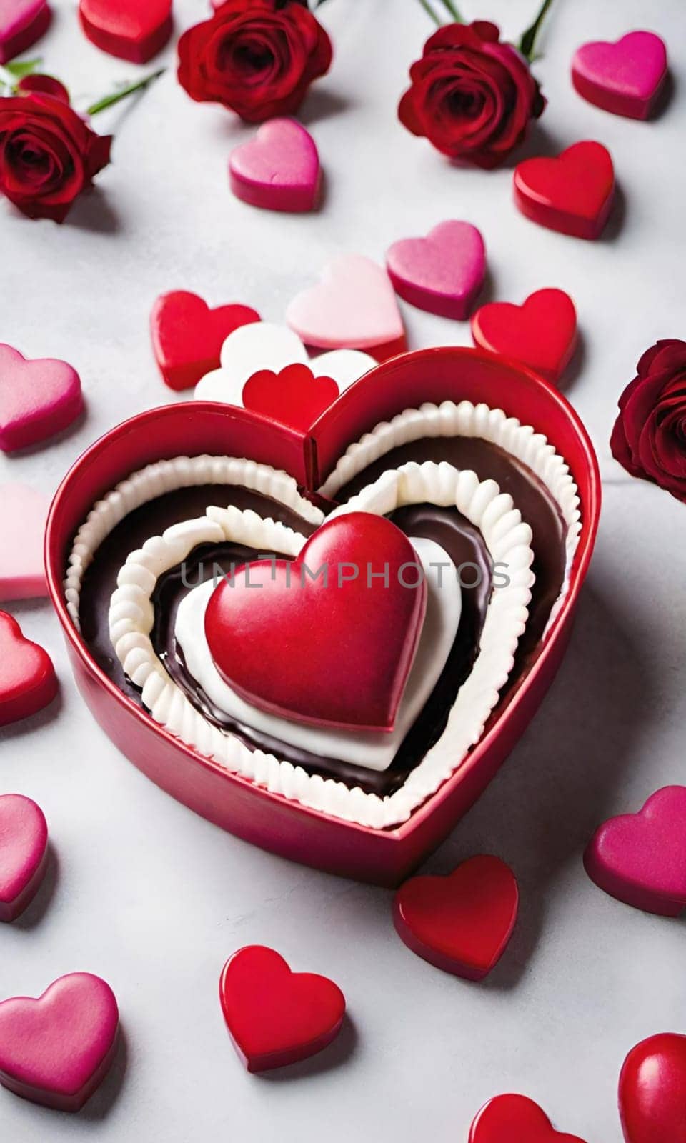 cake red white heart love dessert valentine holiday. High quality photo