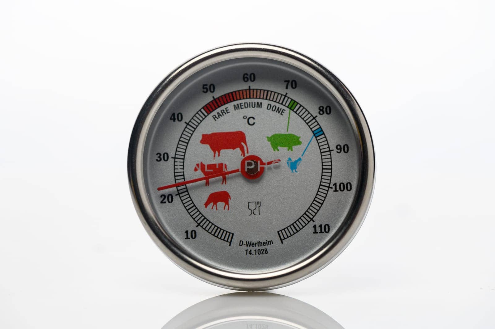 A detailed gauge shows ideal cooking temperatures for various meats, enhancing culinary precision in meal preparation.