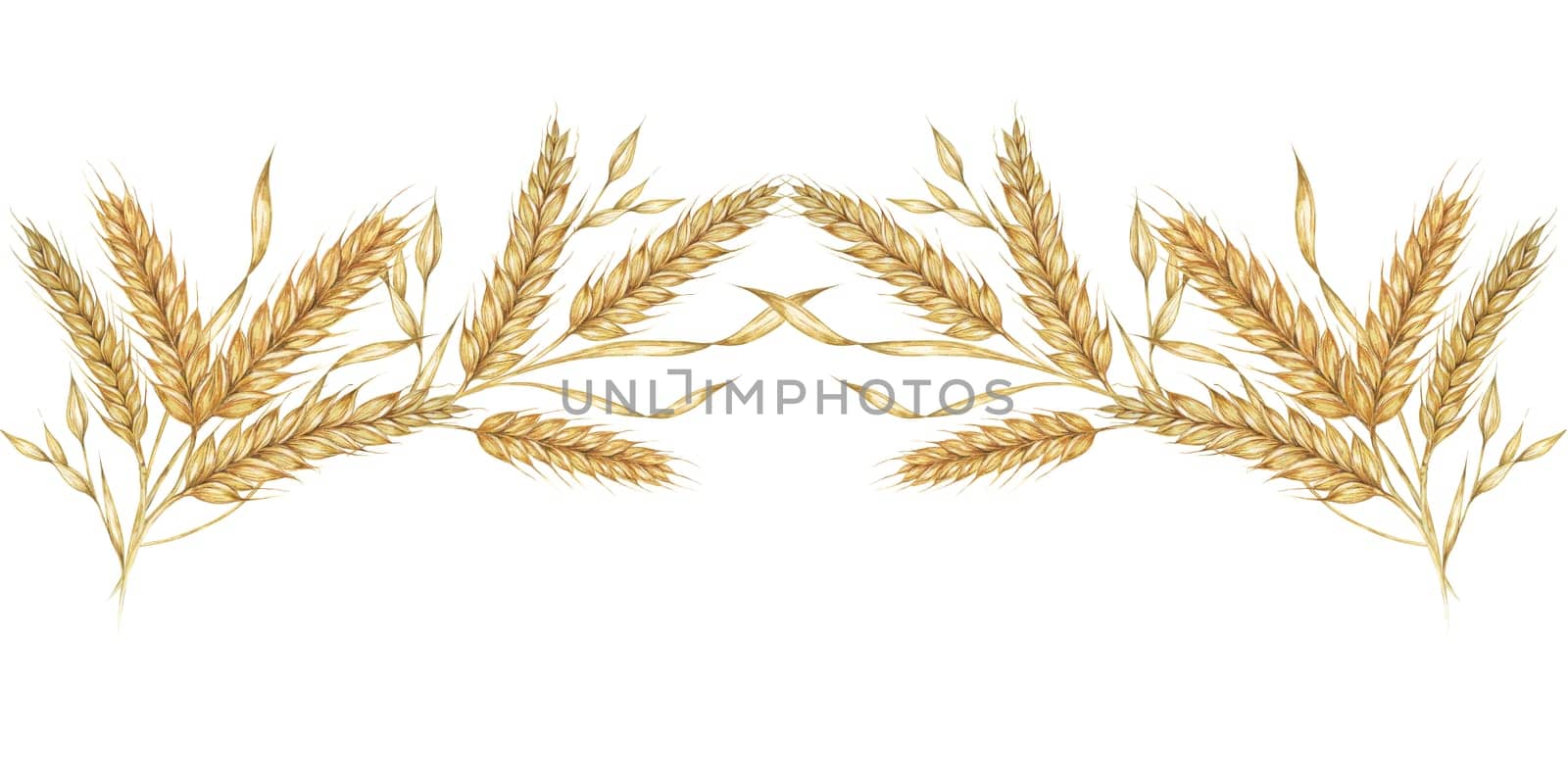 Wheat seamless border features golden watercolor wheat stalks arranged in a seamless pattern, ideal for rustic-themed projects. Use this clipart for stationery, web design, and print materials