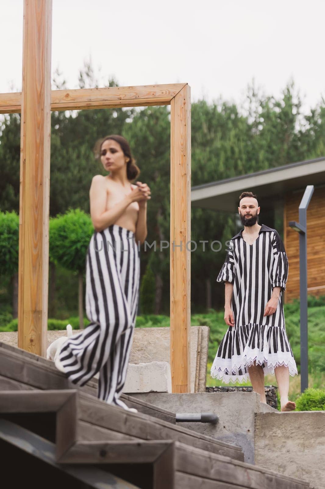 full length view of fashionable couple outdoor