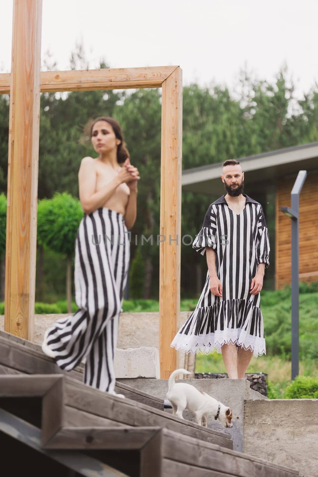 full length view of fashionable couple outdoor