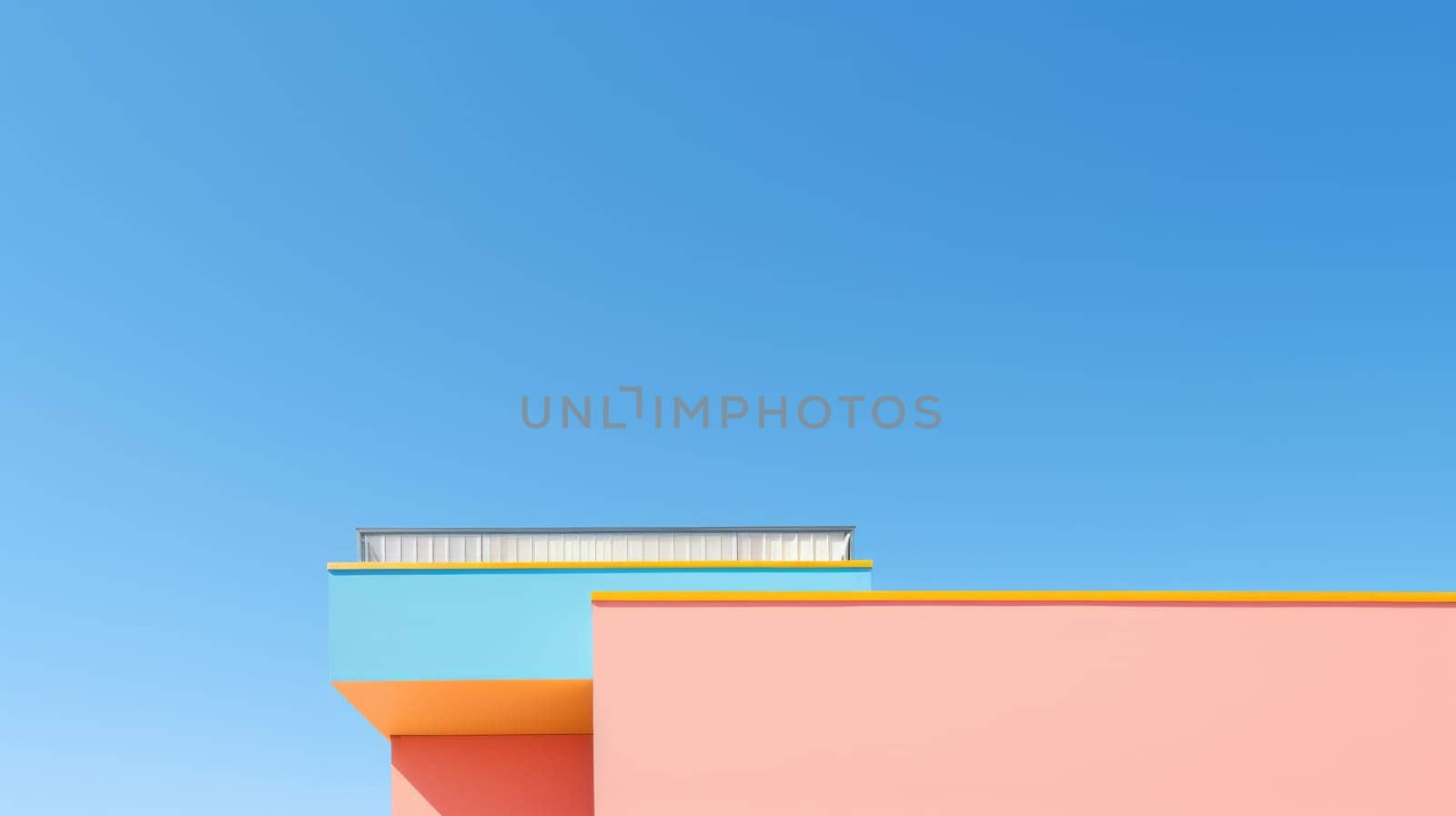 A colorful building with blue sky in minimalist style. Generative AI image weber.