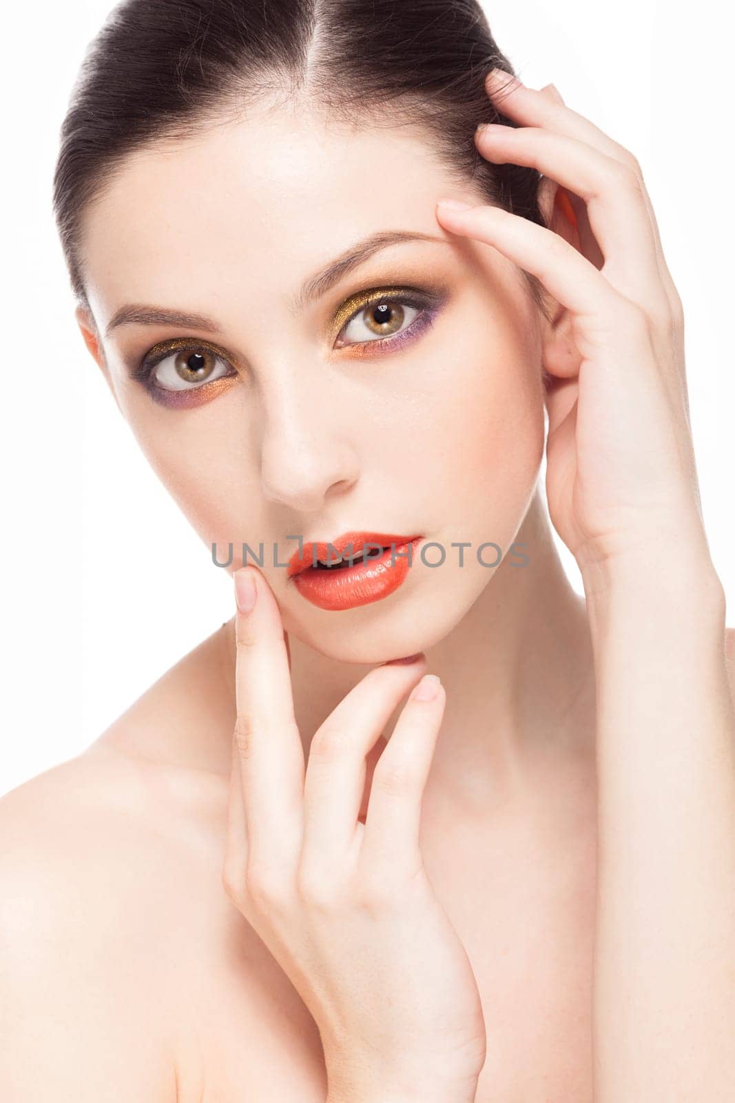 Beauty fashion girl. Portrait of beautiful young woman with fresh clean skin isolated on white Background.