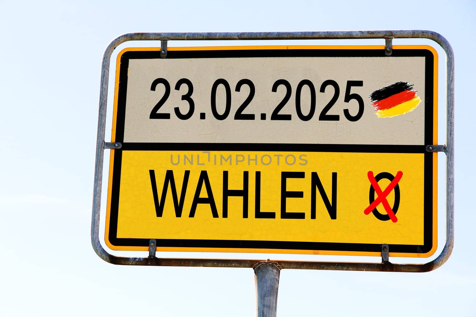 Schild mit Wahlen in Deutschland im Februar 2025