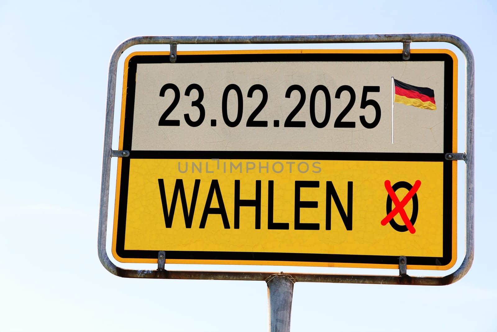 Schild mit Wahlen in Deutschland im Februar 2025