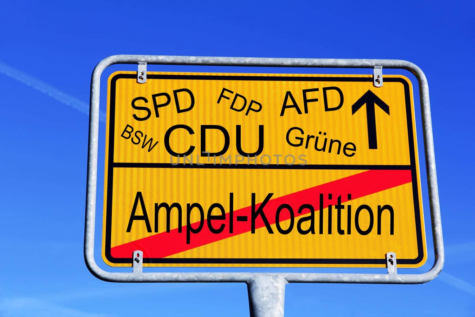Schild mit Wahlen in Deutschland, die Ampel-Koalition weg und zu welcher Parteien wird es gehen