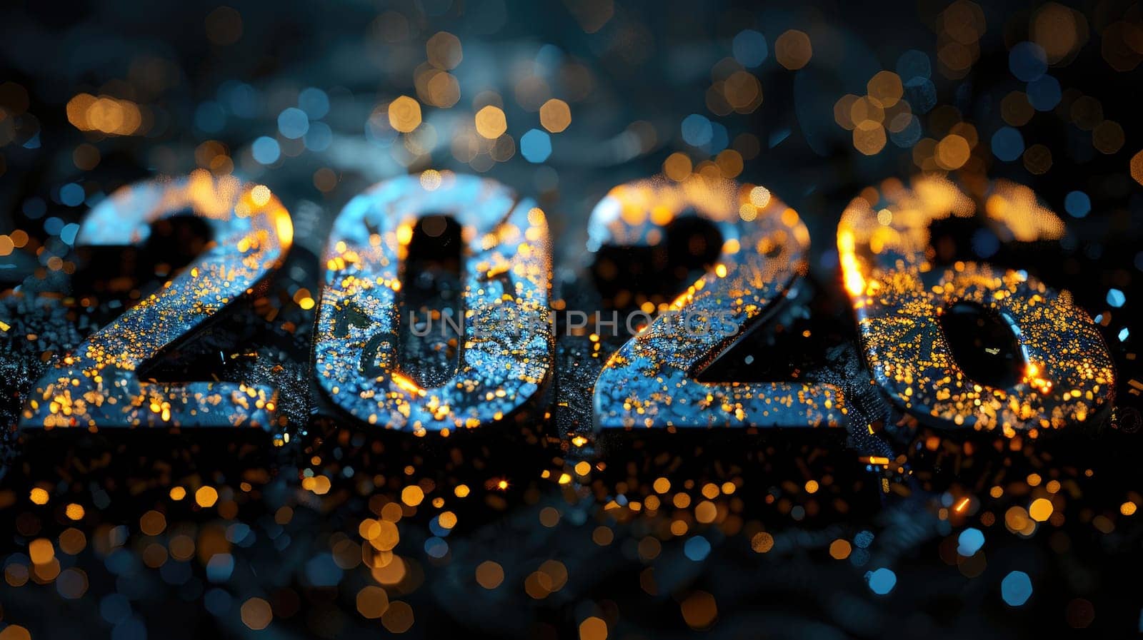 Bright, glittering numbers display the year 2026, surrounded by colorful bokeh lights. The vibrant tones create a celebratory and modern ambiance, perfect for New Year celebrations.