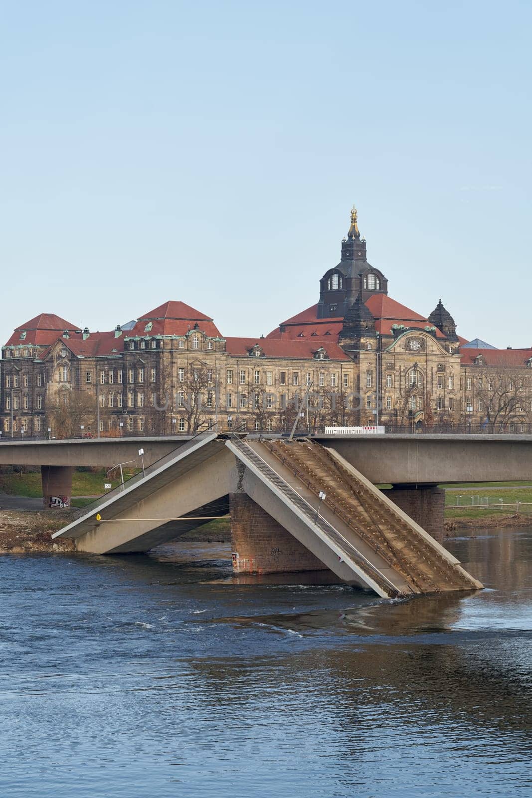 Remains of the Carola Bridge, Carolabrucke in Dresden, which collapsed on September 11, 2024