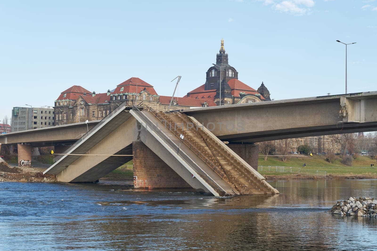 Remains of the Carola Bridge, Carolabrucke in Dresden, which collapsed on September 11, 2024