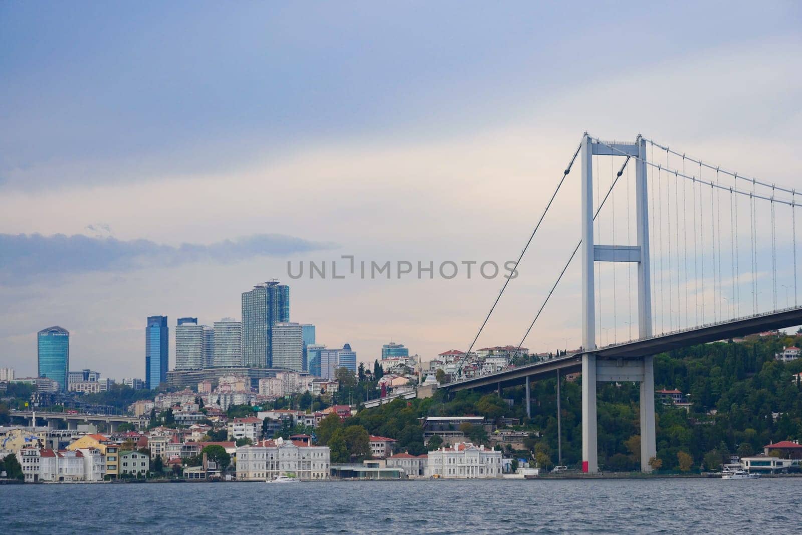Beautiful Bridge and Modern Skyline Along a Calm Riverfront in a Majestic City