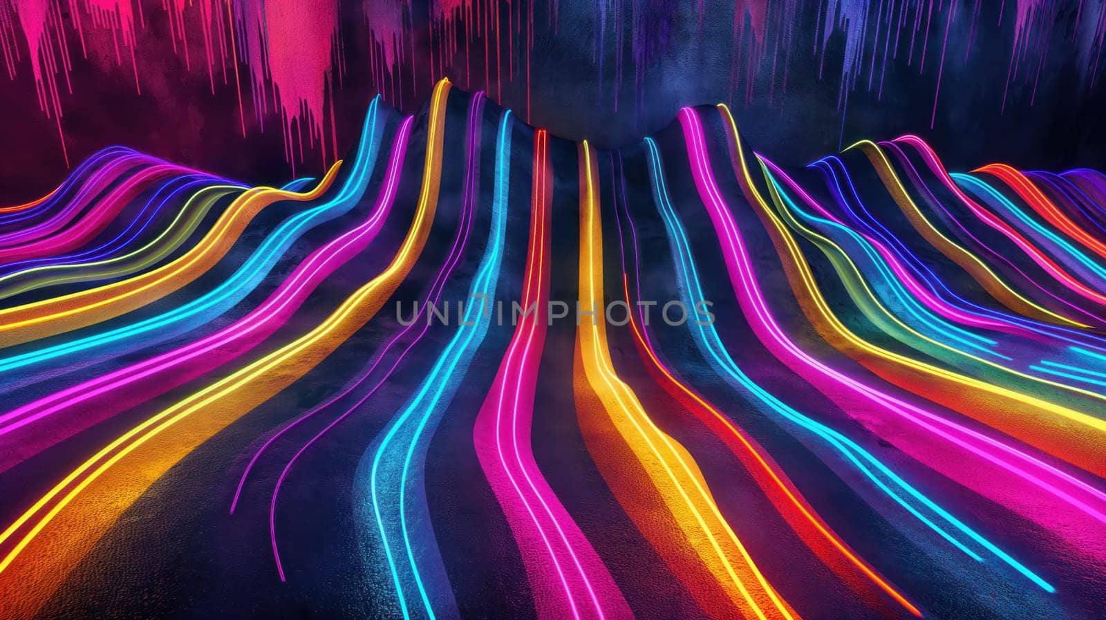 Colorful grunge retro neon wavy stripes abstract background. Generative AI design