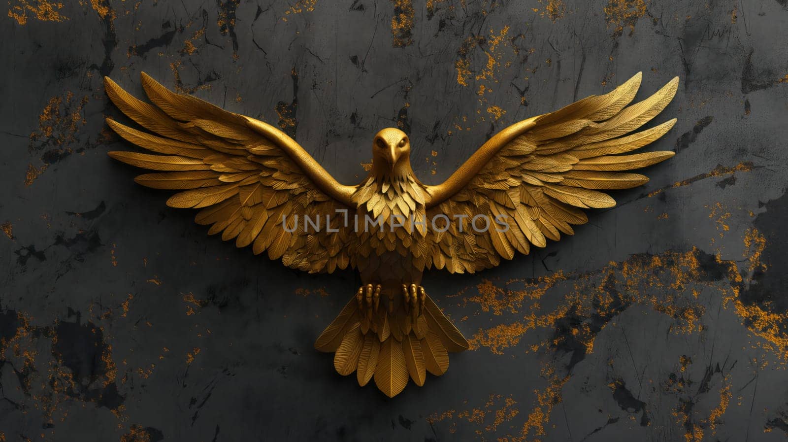 Black and golden eagle on grunge wall background. Generative AI image