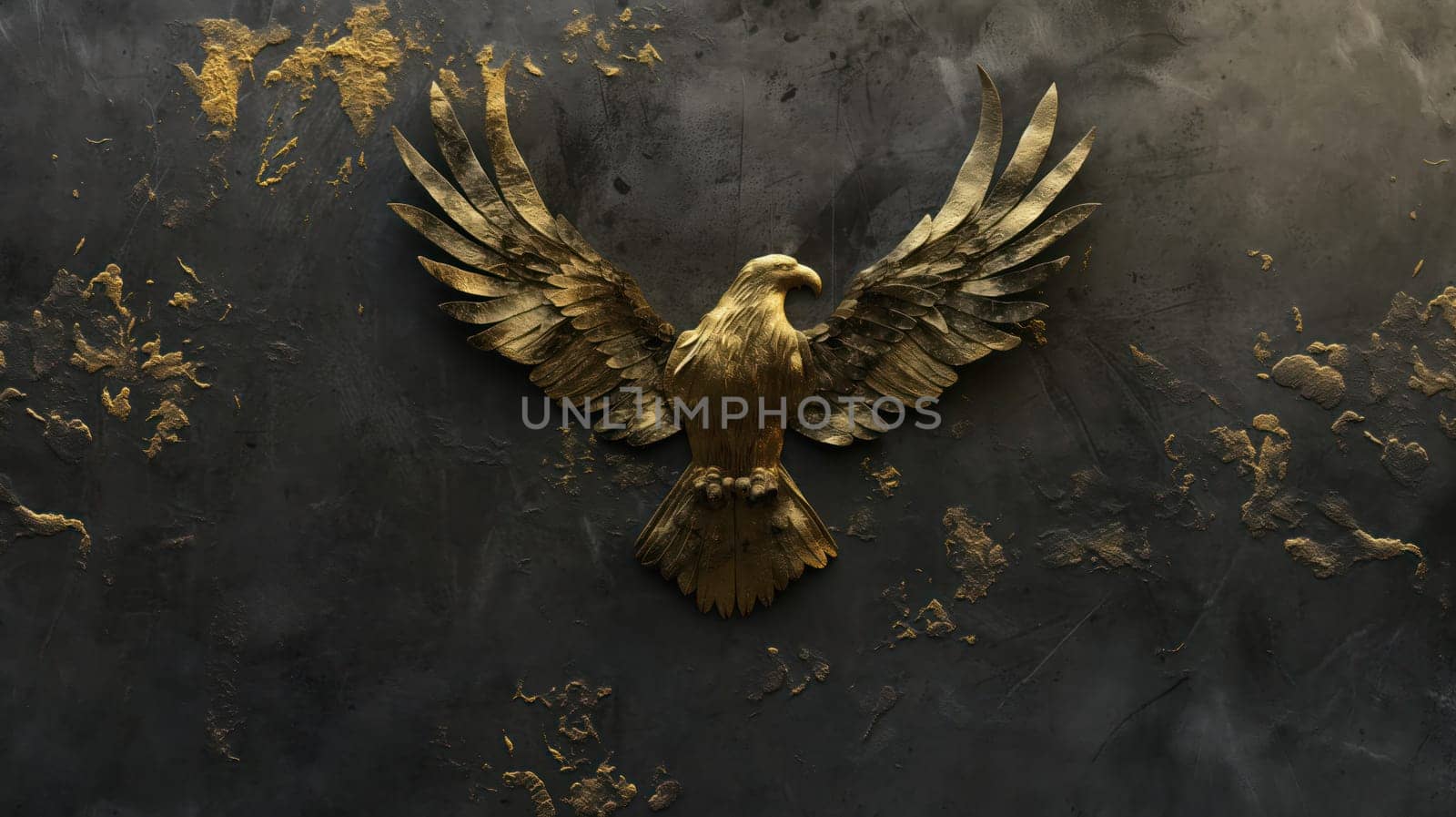 Black and golden eagle on grunge wall background. Generative AI image
