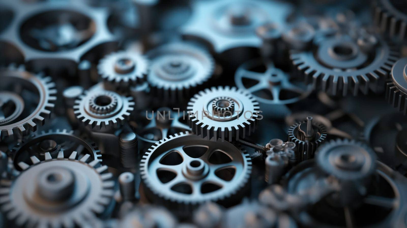 Metallic gear wheels, industrial tech background. Generative AI image