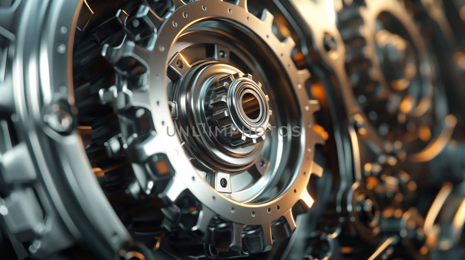 Metallic gear wheels, industrial tech background. Generative AI image