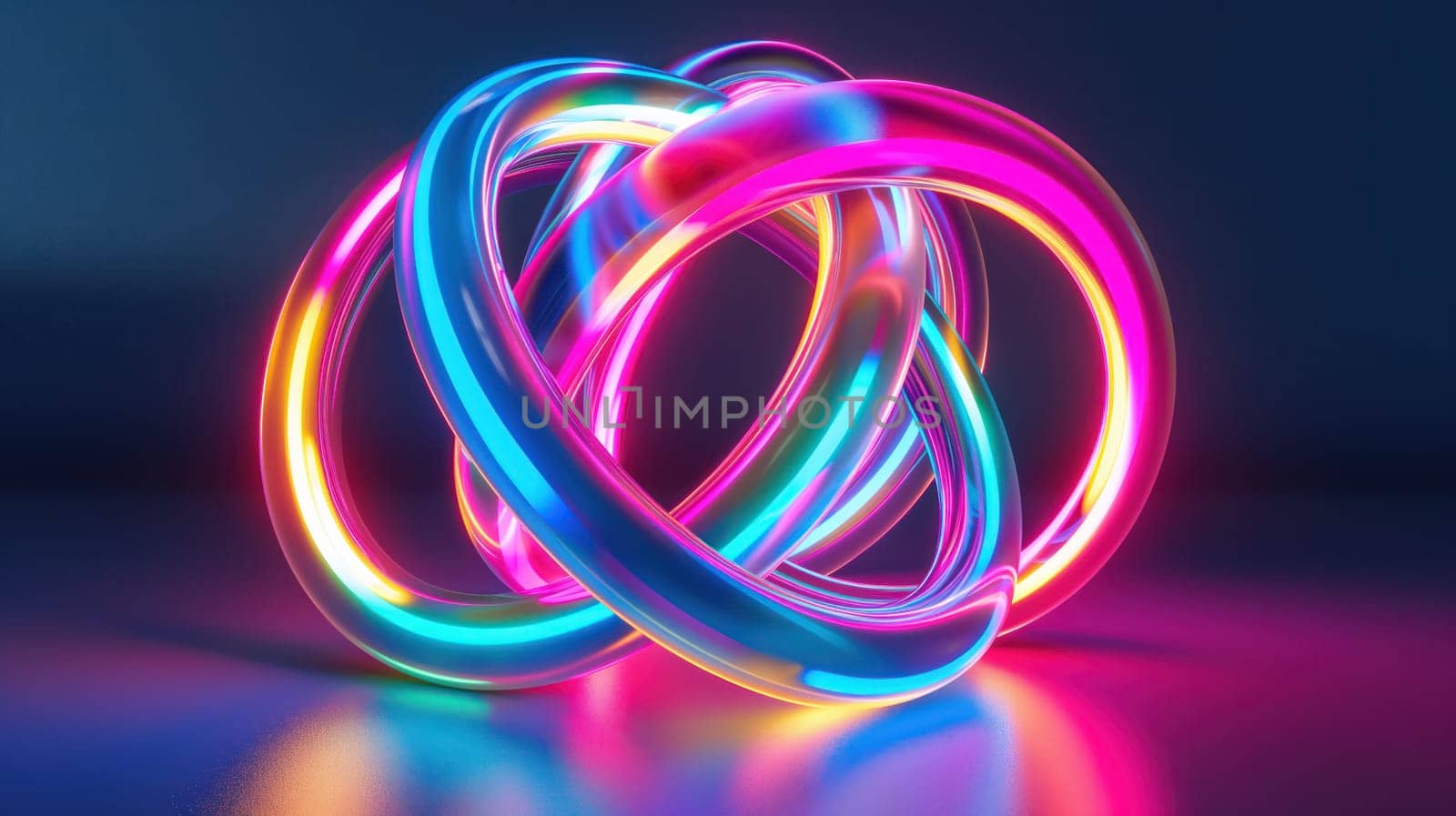Colorful neon futuristic rings abstract background. Generative AI design