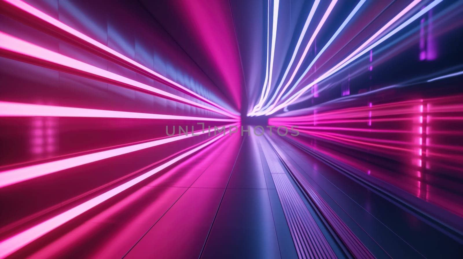 Abstract tunnel with neon laser lines. Generative AI design