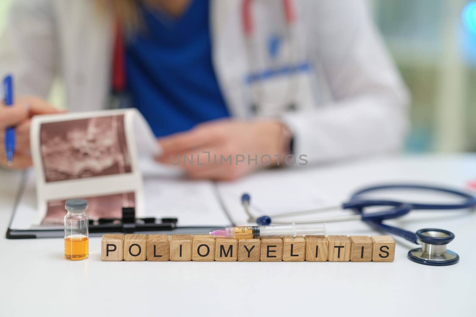 A qualified healthcare professional examines various poliorelated images along with biological samples carefully
