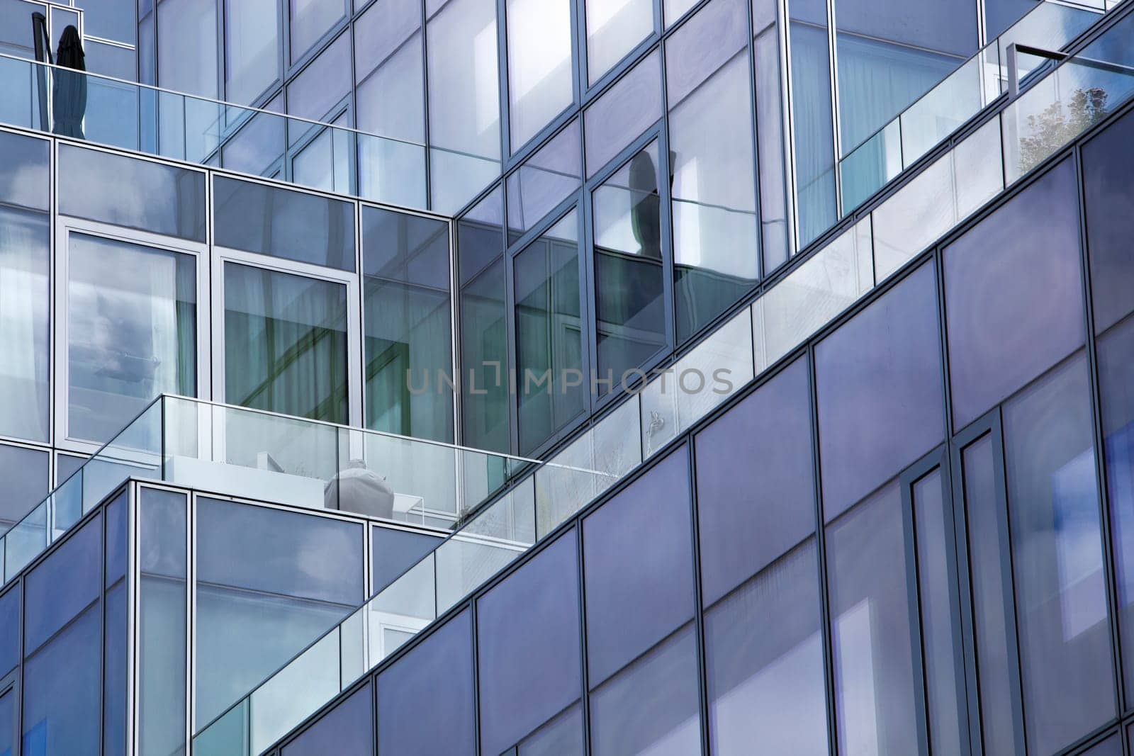 Closeup of modern apartments with roof terraces in the center of Rotterdam in the Netherlands
