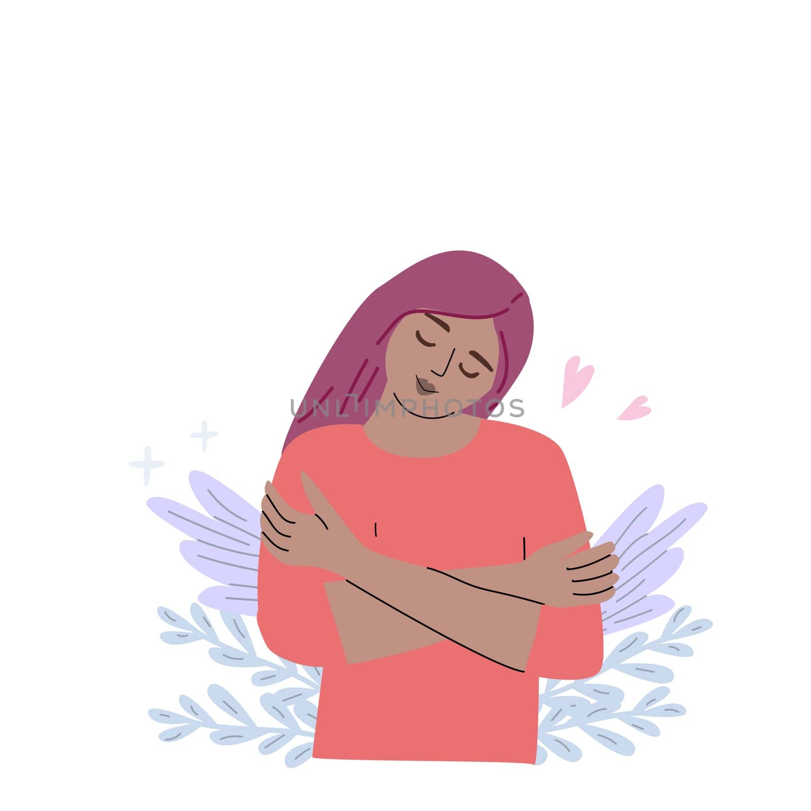 Embracing self love and wellness with a dreamy female illustration.