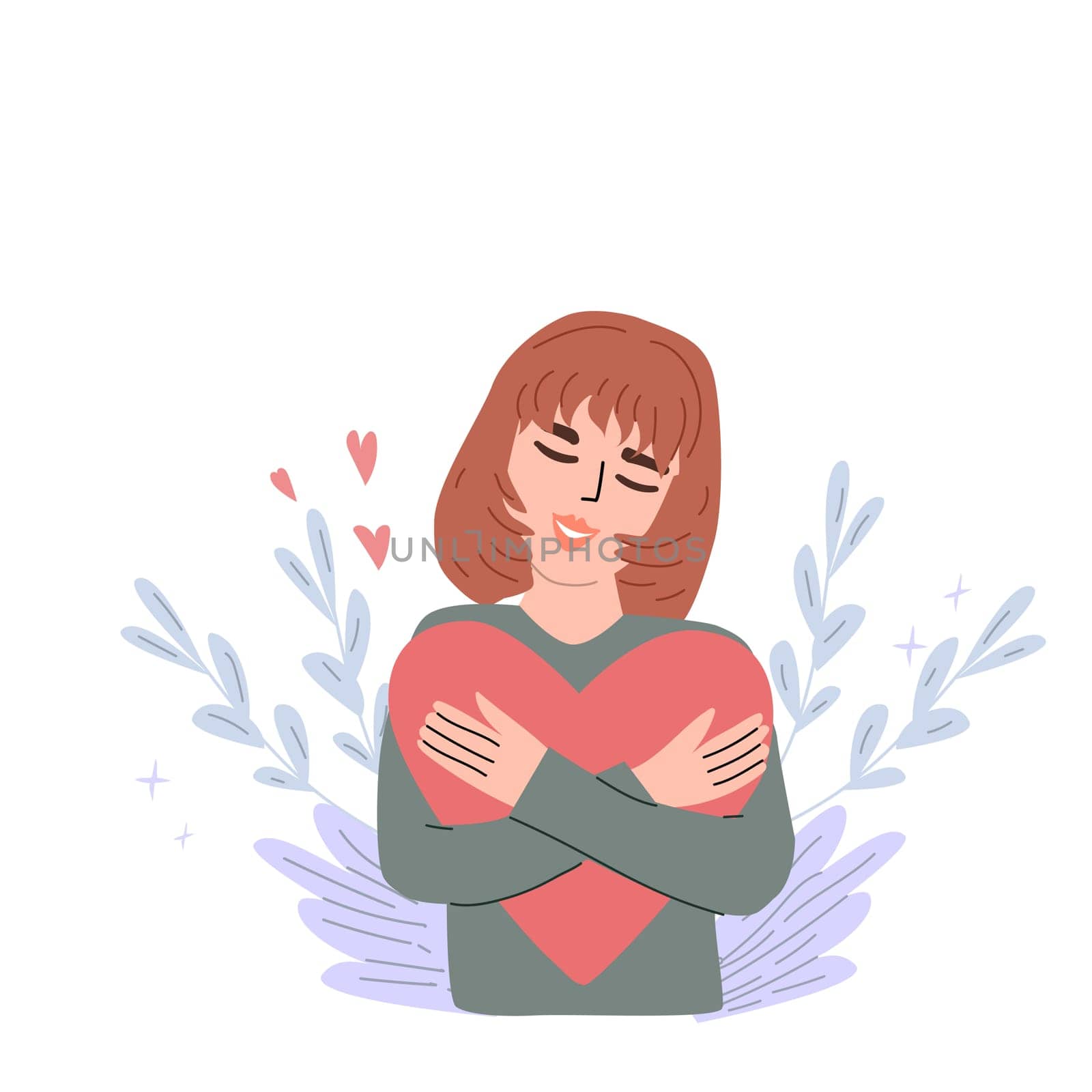 Embracing self love and acceptance concept with woman holding heart symbol.