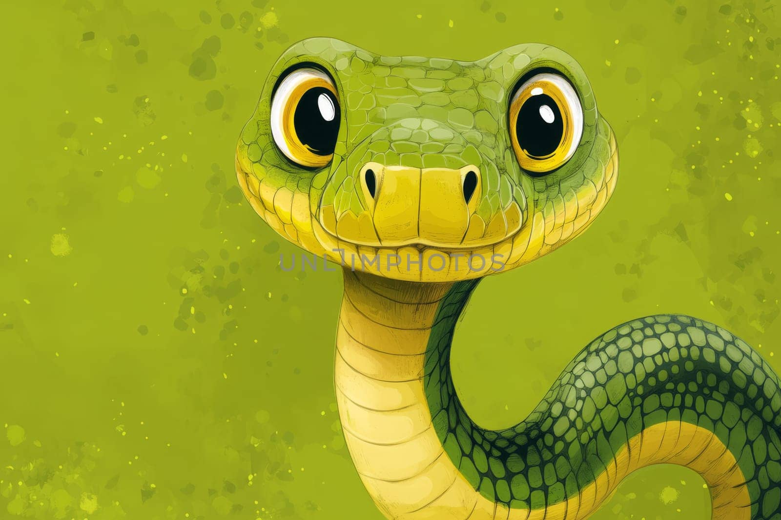 Children Illustration of a green snake on a green background
