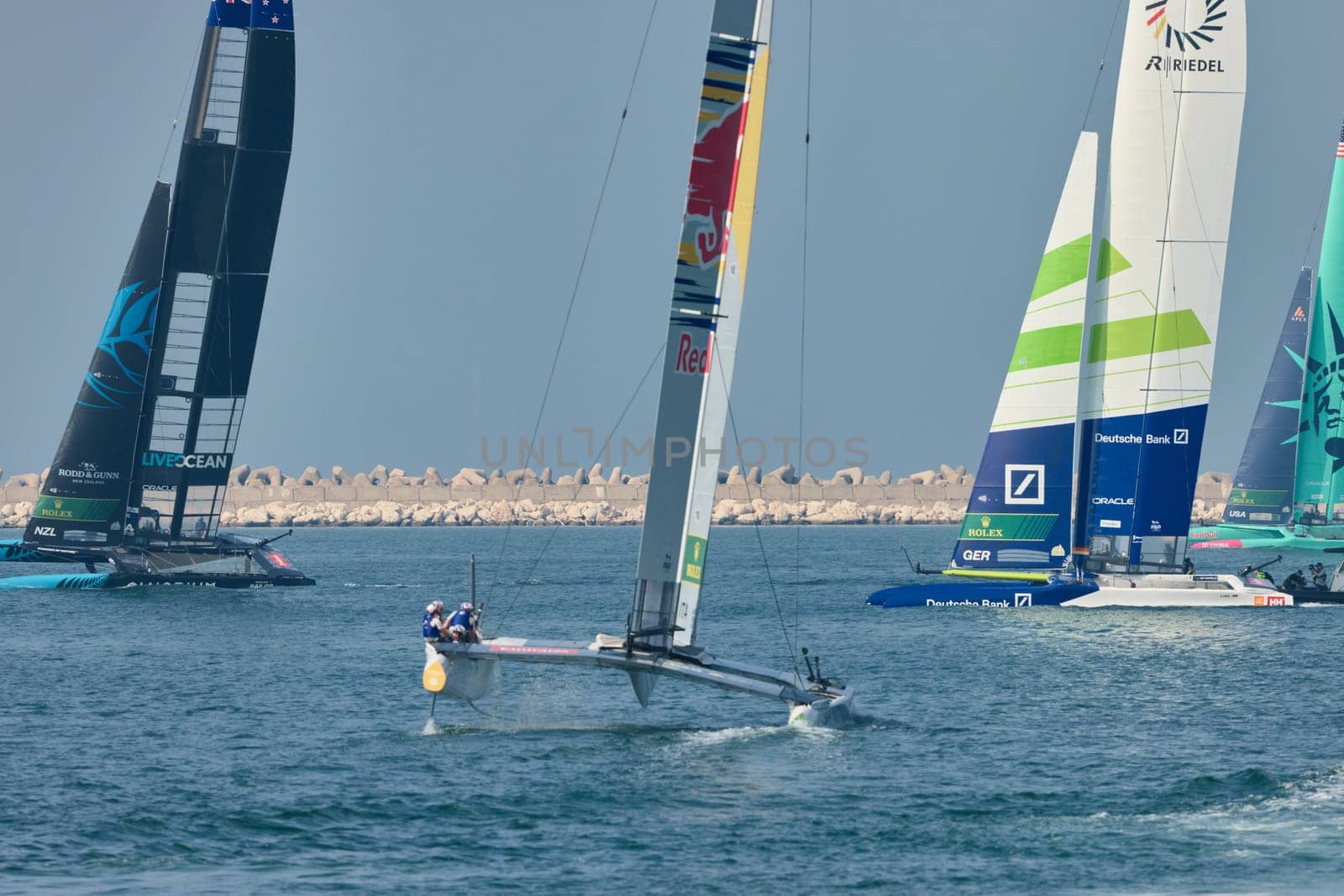 UAE, Dubai, 23 November 2024: Rolex Sail GP Grand Prix international sailing competition using high performance F50 foiling catamarans. High quality photo