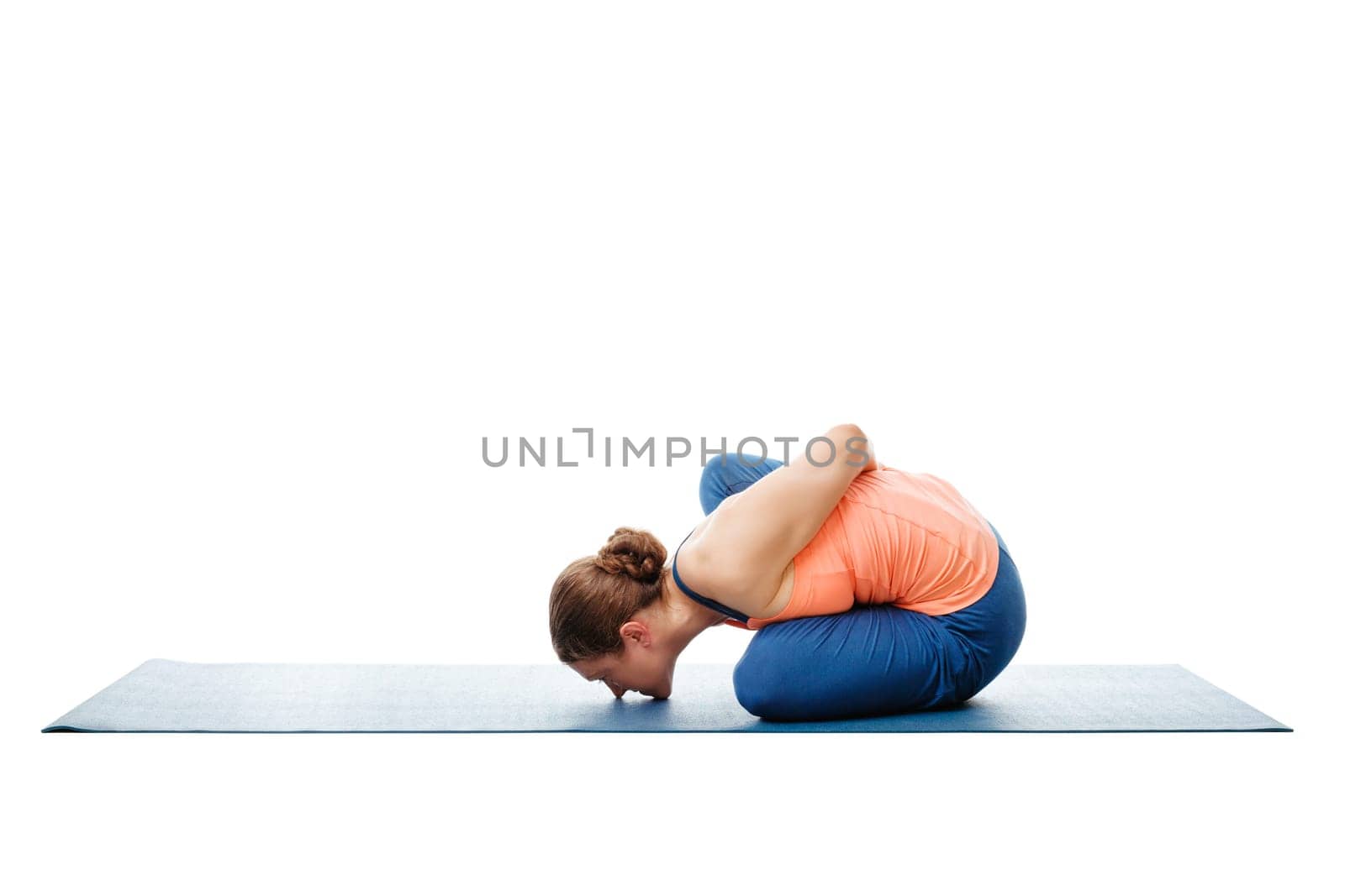 Woman doing Ashtanga Vinyasa Yoga asana Marichyasana B by dimol