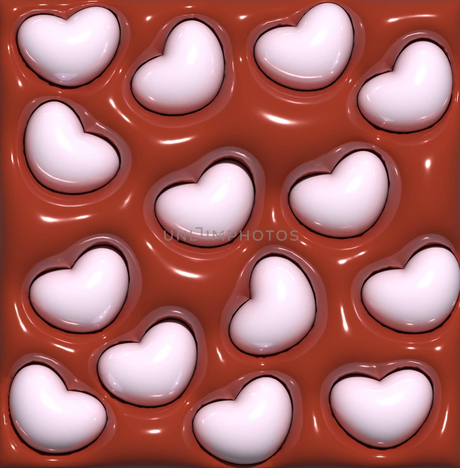 Abstract red background with white hearts, 3D illustration