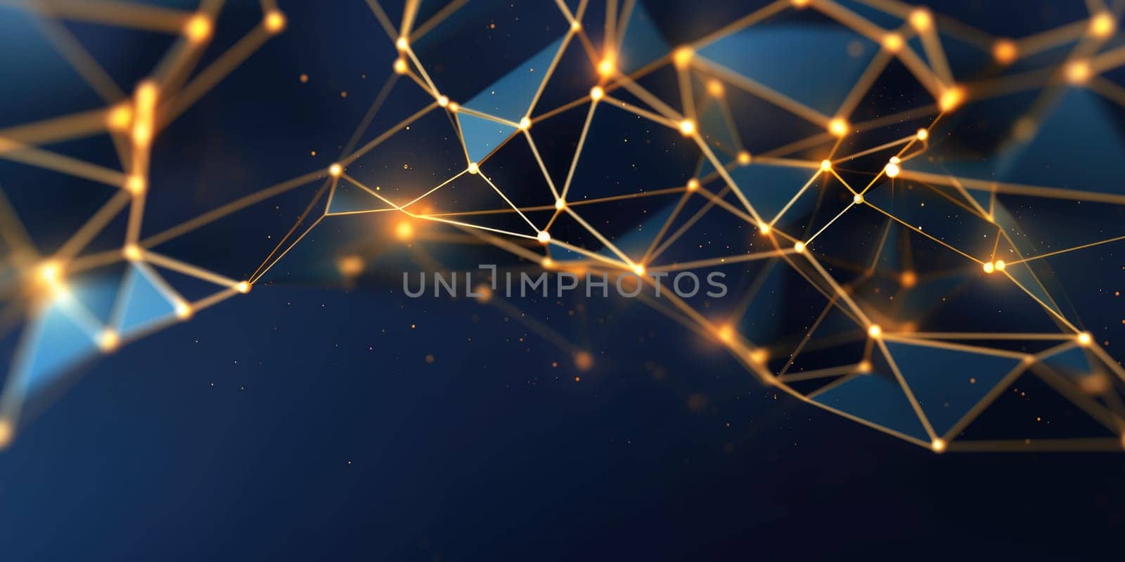 3D network connections with plexus design blue and gold color background wallpaper. Generative AI weber. by biancoblue