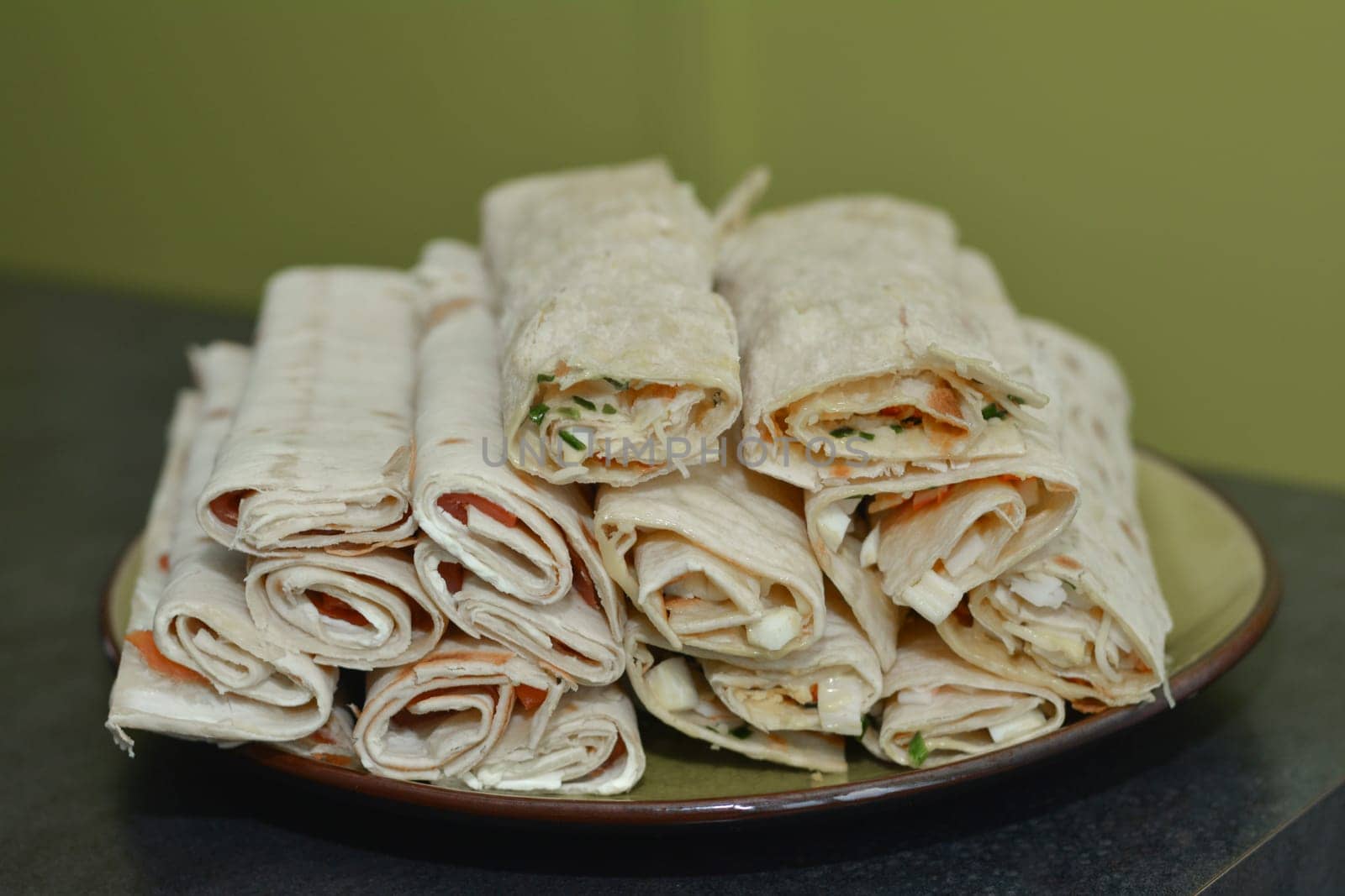 Lavash rolls with salmon and crab sticks