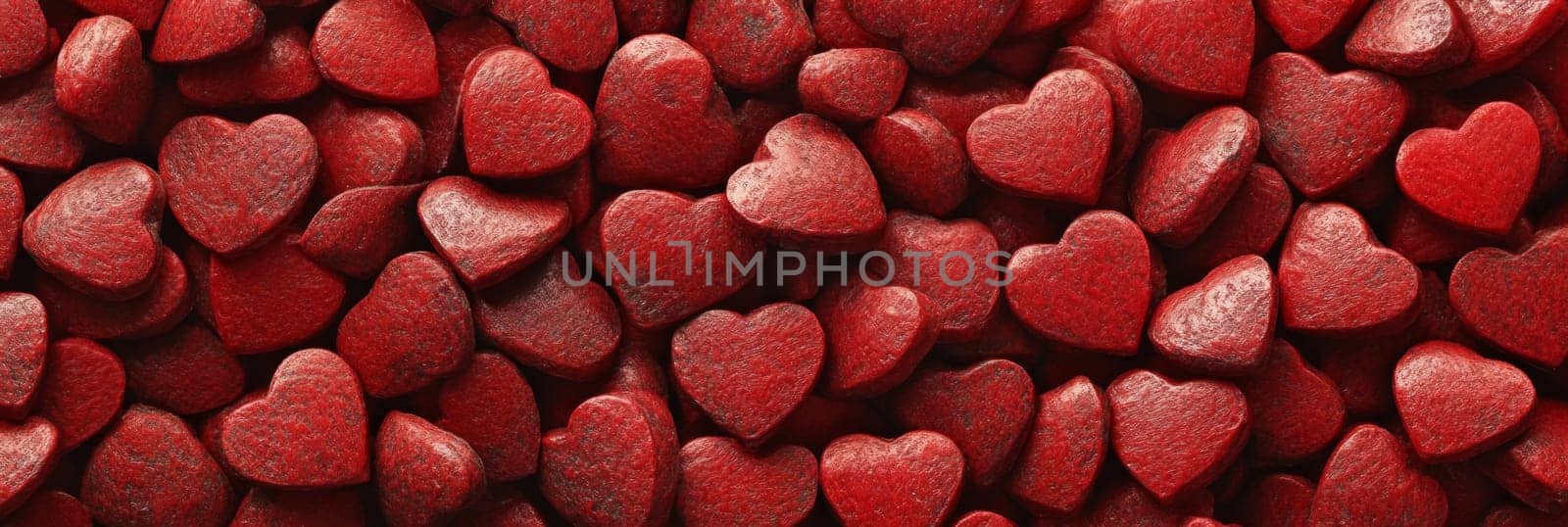 Valentines Day banner filled with vibrant red hearts, creating warm, romantic atmosphere. Perfect for expressing love, affection, this eye-catching design attracts attention, ideal for promotion, gift